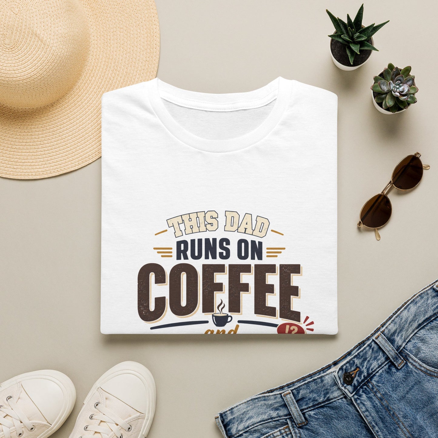 Funny T-Shirt — “This Dad Runs on Coffee and Complaints” Funny Father’s Day Tee