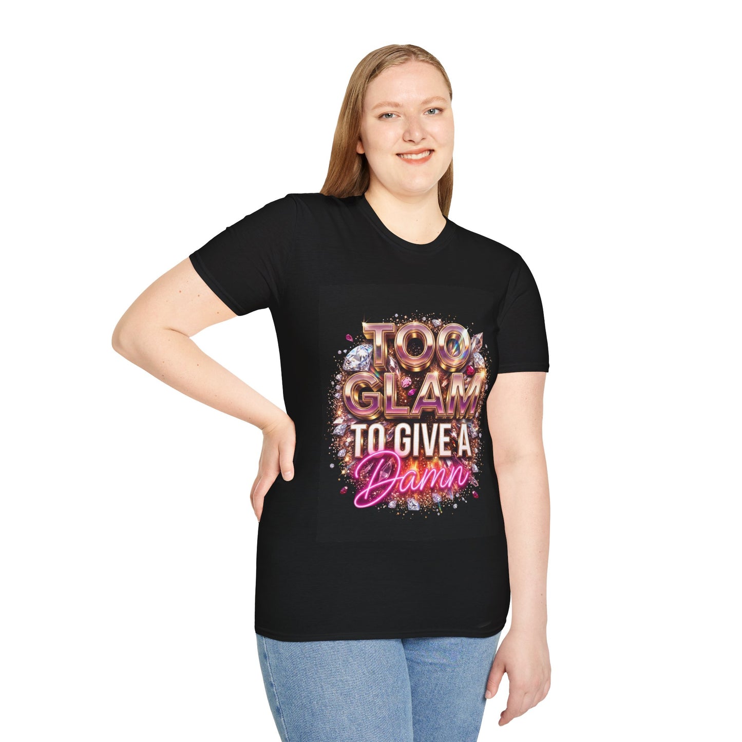 Too Glam T-Shirt — Gold Script Graphic Tee for Stylish Women