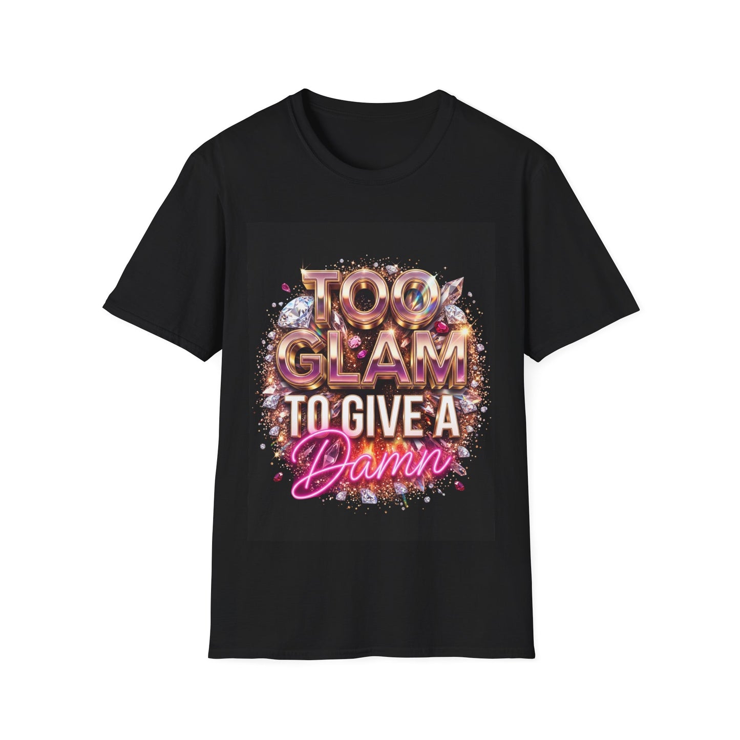 Too Glam T-Shirt — Gold Script Graphic Tee for Stylish Women