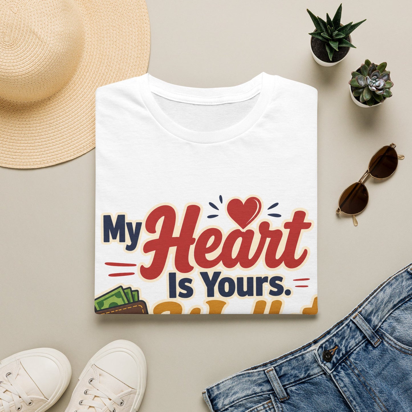 Funny T-Shirt — “My Heart Is Yours, Wallet Belongs to the Kids”